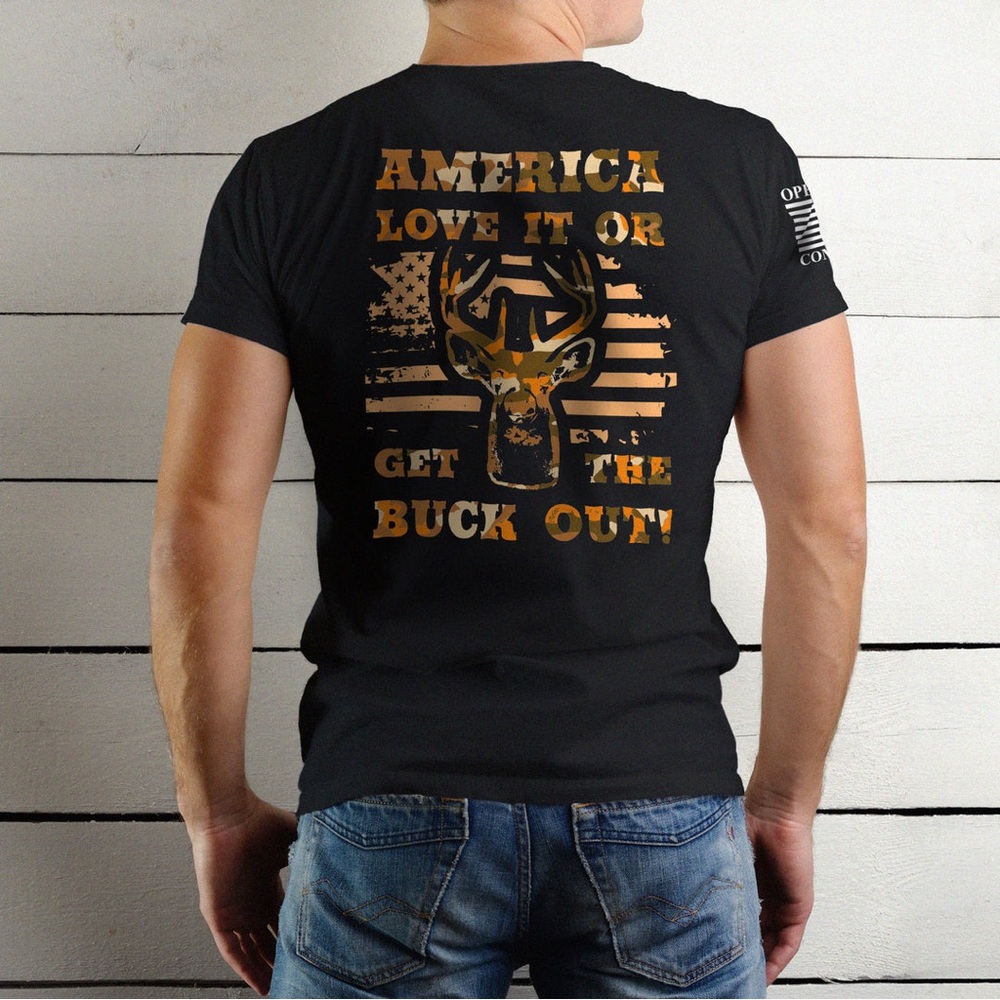 Soldier Solutions Men’s T-Shirt Black America Love It Or Get The Buck Out 3XL